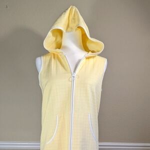 Yellow Cotton Sleeveless Zip Hoodie Robe Erika Taylor